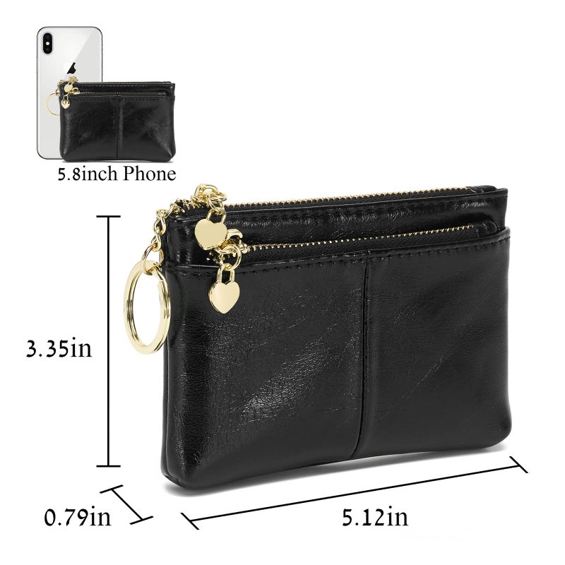 ZOOEASS Women PU Leather Zip Mini Coin Purse With Key Ring Triple Zipper Card Holder Wallet(Black) - Image 3